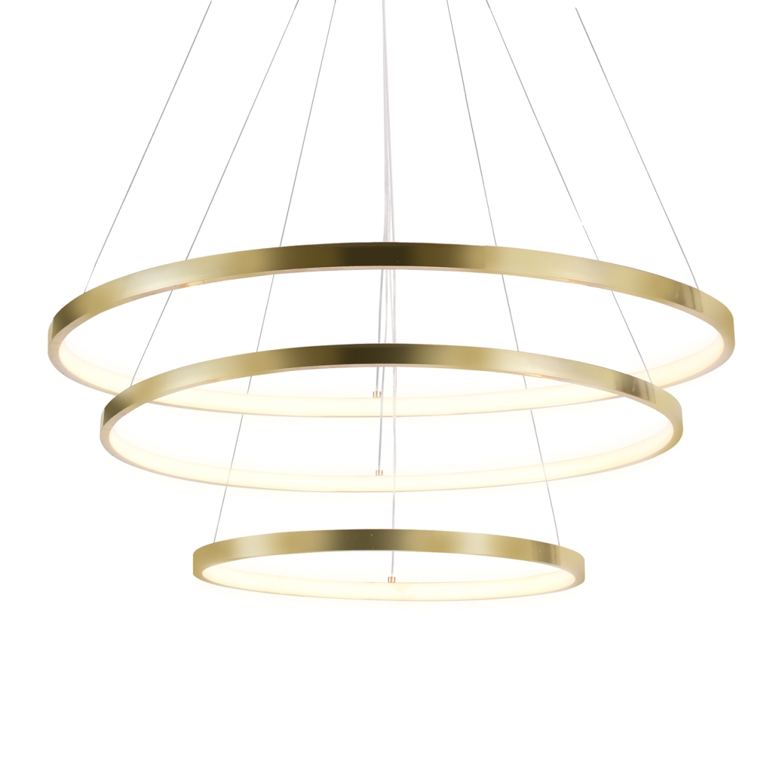 Pendente +Luz Squillo Alumínio e Acrílico Dourado Fosco 60 watts 3000K Ø800/600/400mm PE-193/60.80DF