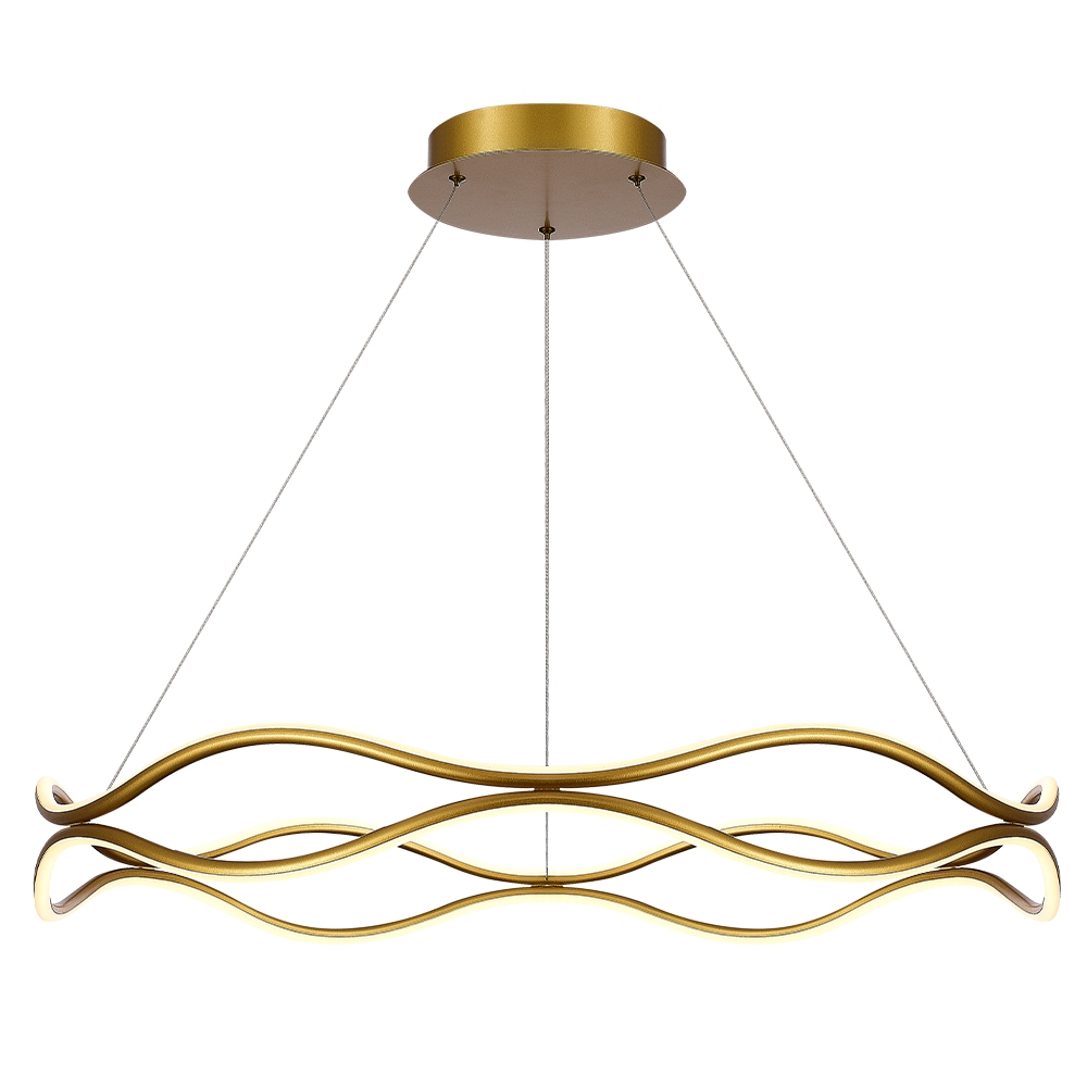 Pendente +Luz Corso Alumínio e Silicone Dourado Fosco 70 watts 3000K Ø800mm PE-175/70.80DF