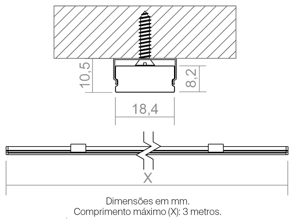 Perfil Powerlume Sobrepor Baixo Alumínio e ABS 18,4x8,2mm Barra de 2 metros SBP-B20