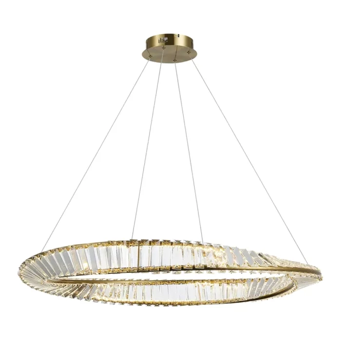 Pendente +Luz Vougue Cristal e Metal Dourado 50 watts 3000K Ø600mm PE-165/50.60DO
