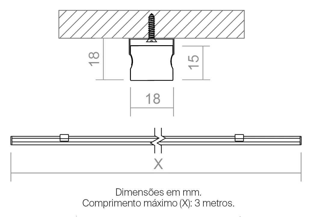 Perfil Powerlume Sobrepor Alumínio e ABS 18x15mm Barra de 2 metros SBP20