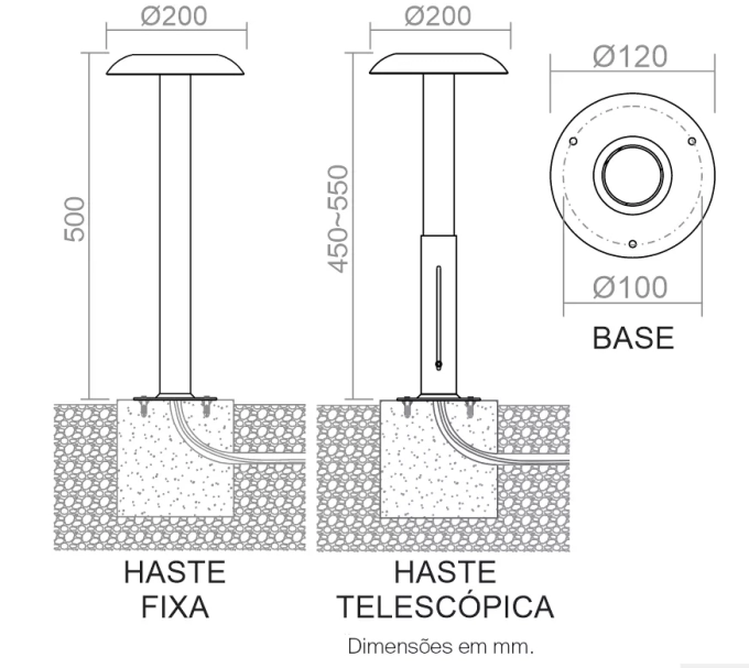 Poste Balizador Powerlume Cogumelo 9 watts IP65 Alumínio Bivolt Ø200x500mm PBL9W