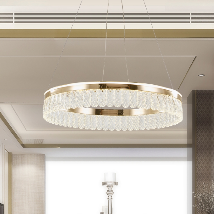Pendente +Luz Lux Alumínio e Cristal Bronze 50 watts 3000K Ø580x105mm PE-188/50.60BRO