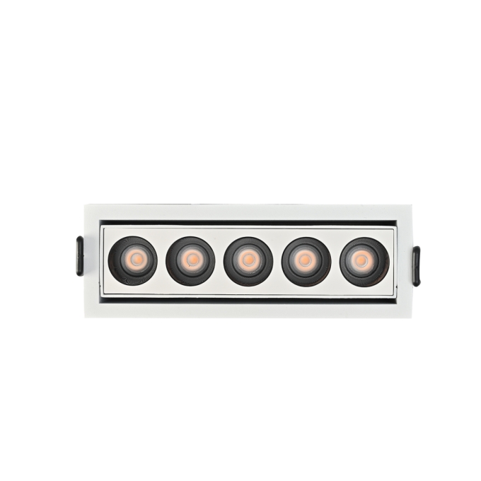Embutido Nordecor Downlight Powerus Direcionavel 5 Focos 10 watts Branco e Preto 3000K IRC90 38° Bivolt 150x46x52mm 6635