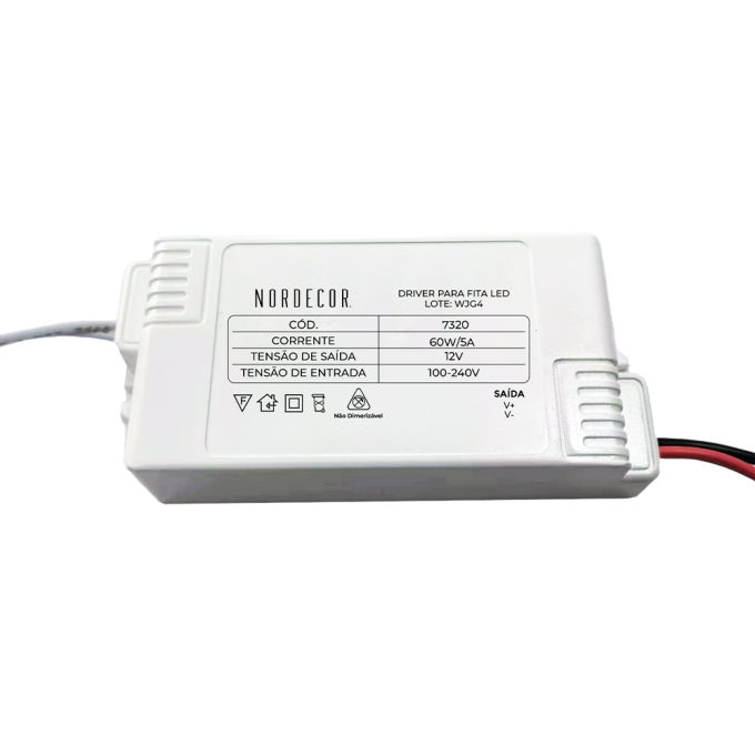 Fonte 12V Mini Slim Nordecor 5A 60 watts IP20 7320