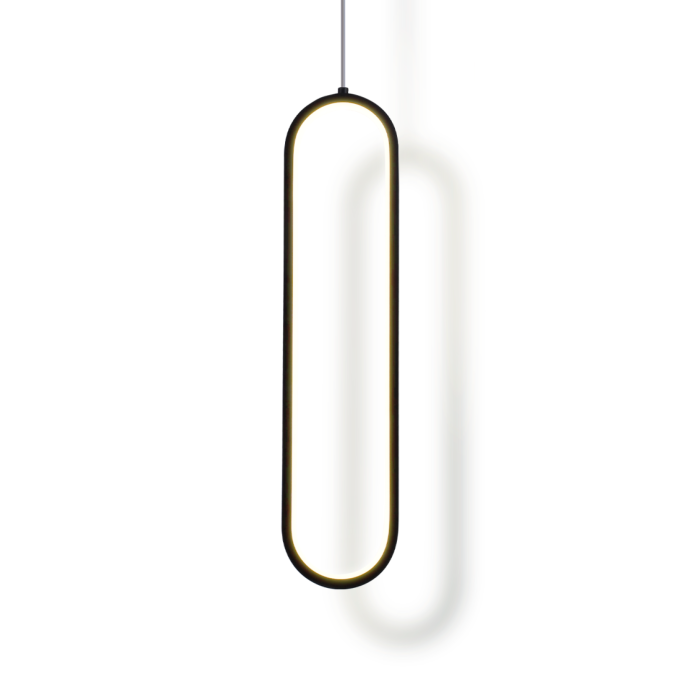 Pendente +Luz Beauty Alumínio e Acrílico Preto Fosco 18 watts 3000K 400x90mm PE-195/18.40PF