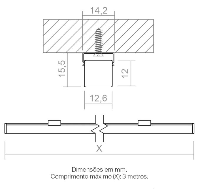Perfil Powerlume Sobrepor Alumínio e ABS 12x12mm Barra de 2 metros SBP12