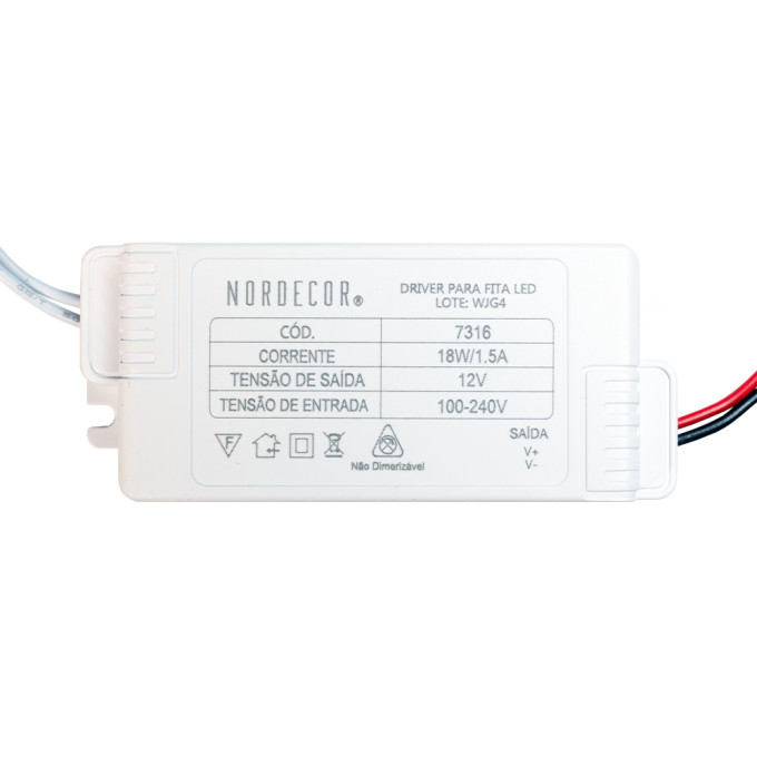 Fonte 12V Mini Slim Nordecor 1,5A 18 watts IP20 7316
