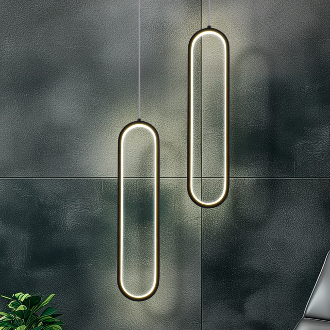 Pendente +Luz Beauty Alumínio e Acrílico Preto Fosco 18 watts 3000K 400x90mm PE-195/18.40PF