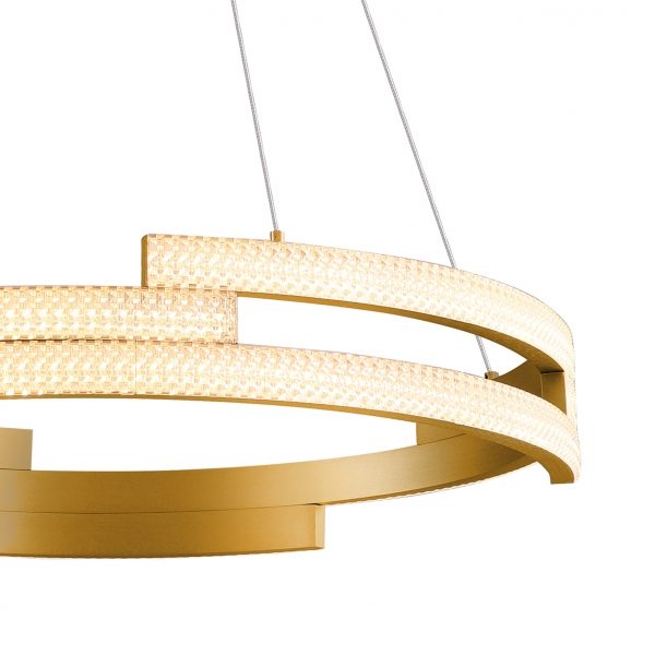 Pendente +Luz Hoop Alumínio e Acrilico Dourado Fosco 100 watts 3000K Ø820mm PE-140/100.82DF