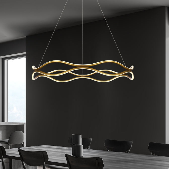 Pendente +Luz Corso Alumínio e Silicone Dourado Fosco 70 watts 3000K Ø800mm PE-175/70.80DF