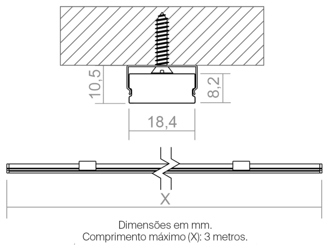 Perfil Powerlume Sobrepor Baixo Alumínio e ABS 18,4x8,2mm Barra de 2 metros SBP-B20