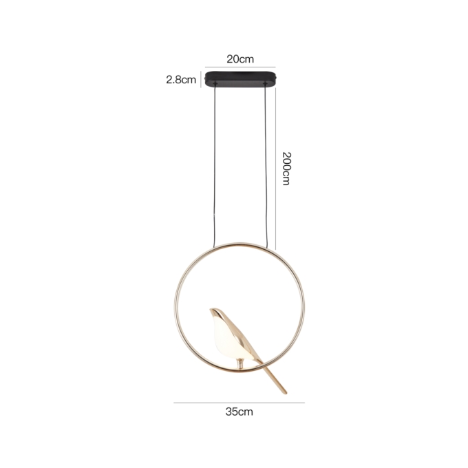 Pendente Nordecor Vogel Uno 10 watts 3000K Dourado e Preto Ø350xmm 2430