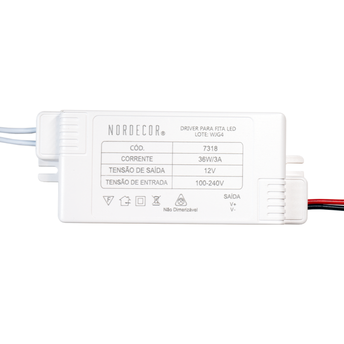 Fonte 12V Mini Slim Nordecor 3A 36 watts IP20 7318