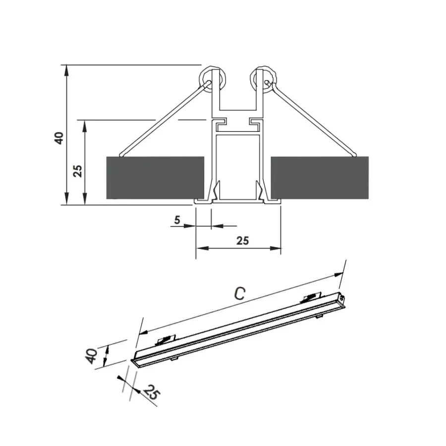 Perfil Embutido Newline Fit15 Standard para Fita de Led 3000x25x40mm SCPE15300