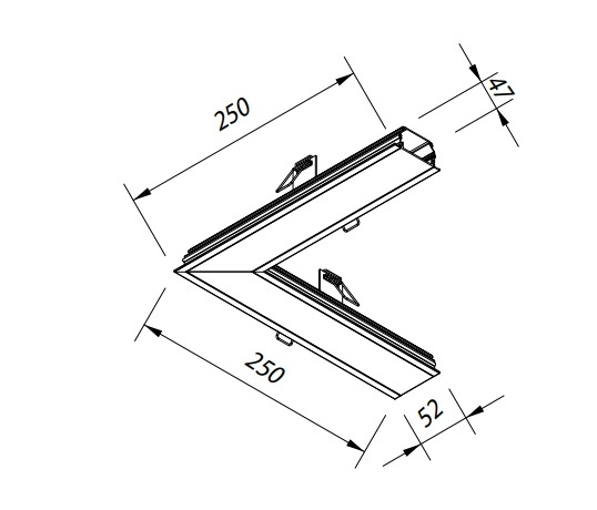 Perfil Embutido Newline Fit40 Curva Direita/Esquerda 250x52x250mm SCPE40000