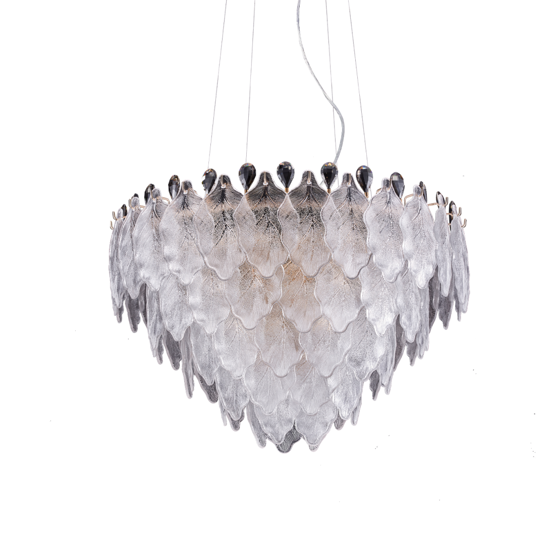 Pendente +Luz Foglia Metal Cristal e Vidro 15L E14 Dourado Ø800x550mm PE-207/15.80DO