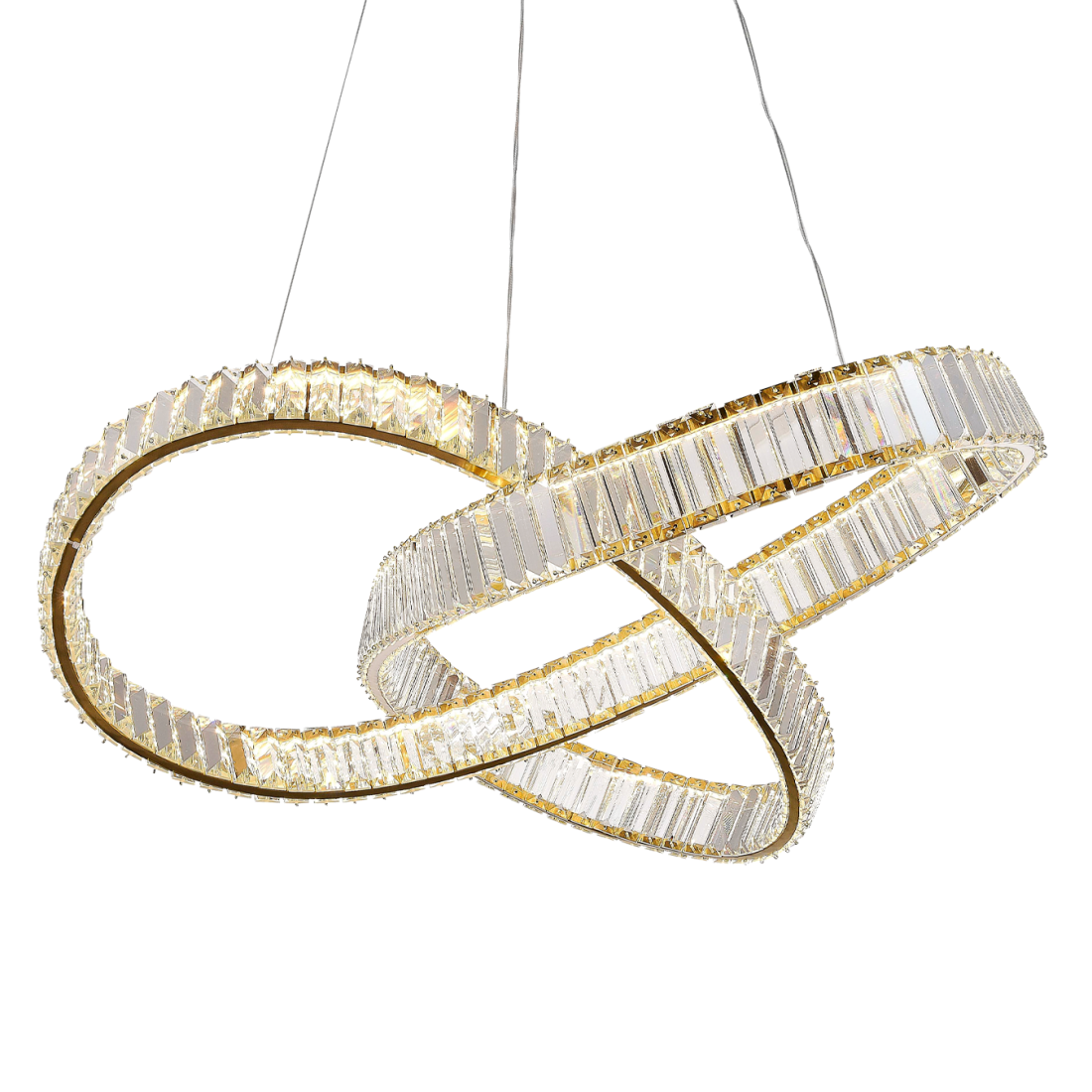 Pendente +Luz Node Cristal e Metal Dourado 40 watts 3000K 800x320mm PE-199/40.80DO