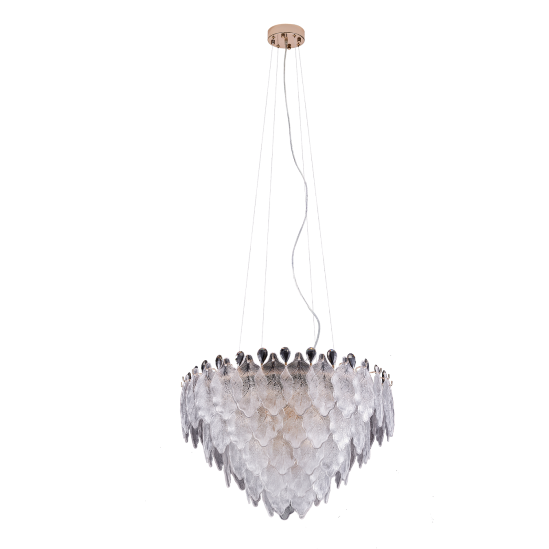 Pendente +Luz Foglia Metal Cristal e Vidro 15L E14 Dourado Ø800x550mm PE-207/15.80DO
