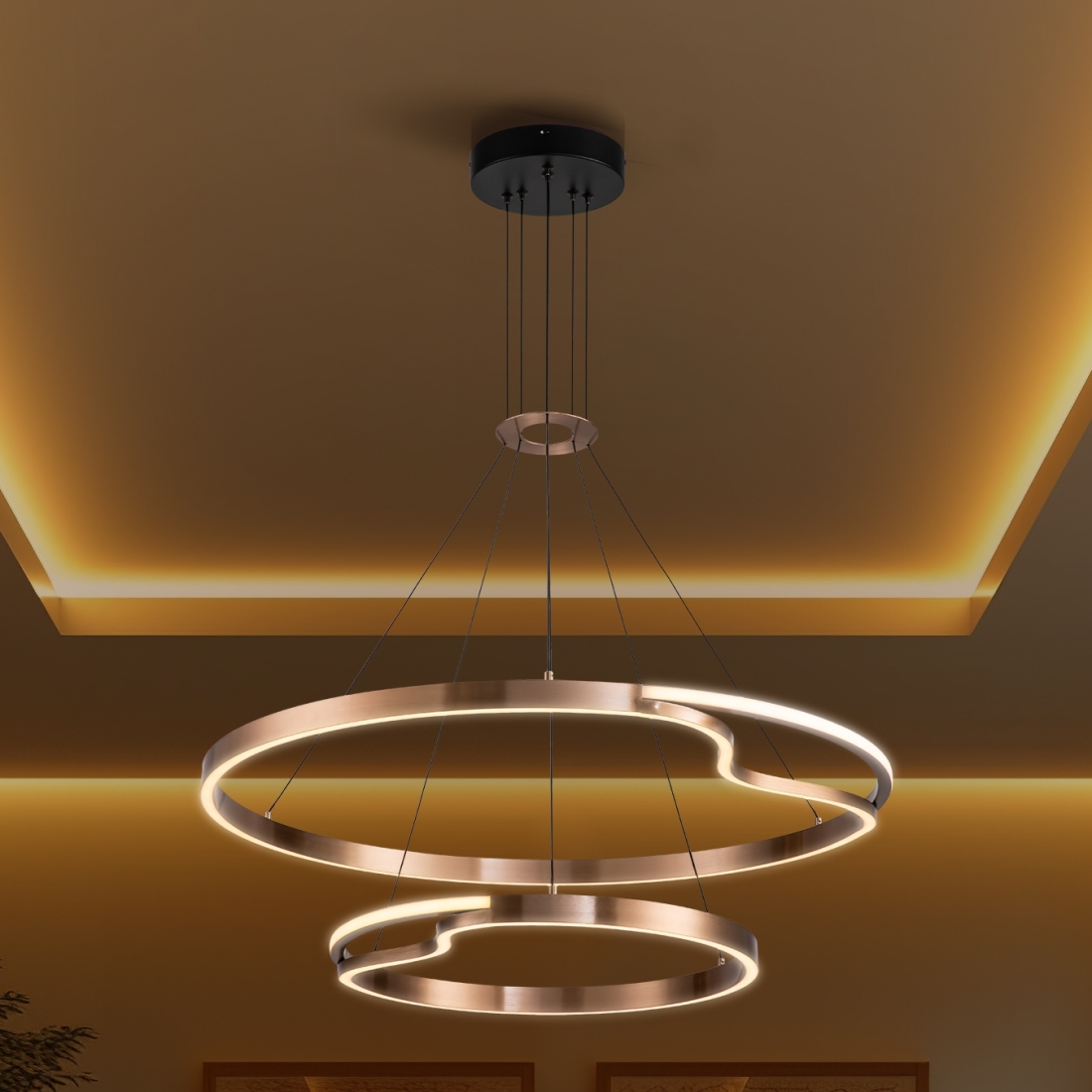 Pendente +Luz Rash Metal e Acrílico 75 watts 3000K Cobre Ø500/820mm PE-211/75.82CO