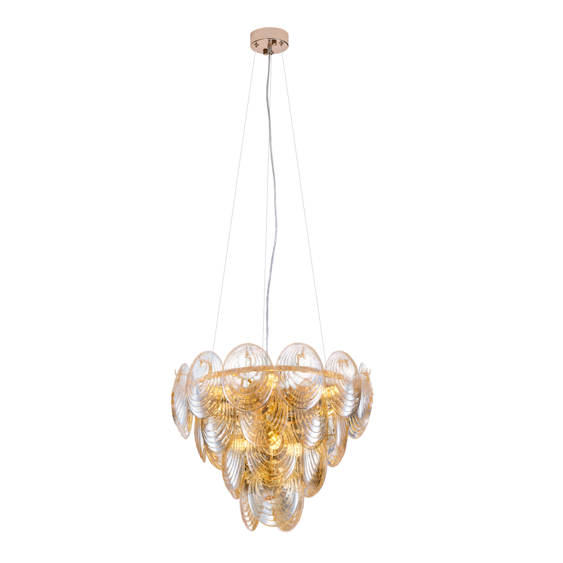 Pendente +Luz Shell Vidro e Metal Conhaque e Dourado 15L E14 Ø800x600mm PE-205/15.80CQDO