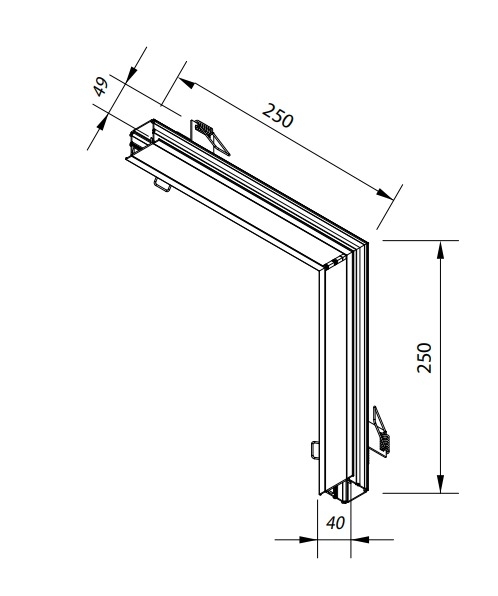 Perfil Embutido Newline Fit25 Curva Teto/Parede 250x40x250mm SCPS25001
