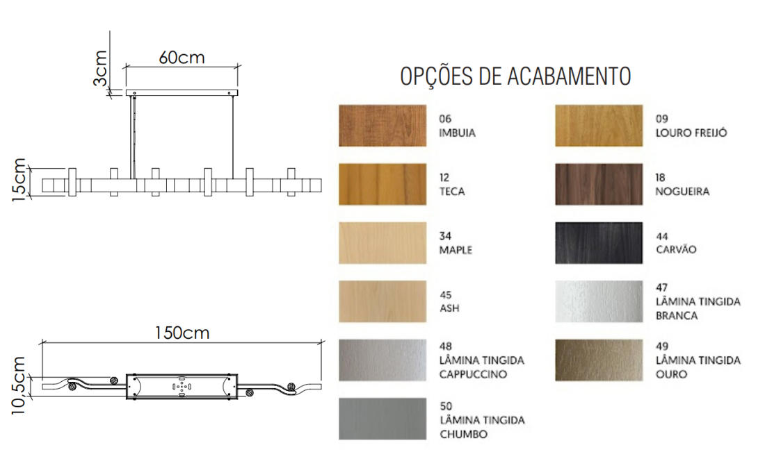 Pendente Accord Flow 6L E14 1500x105x150mm 1518