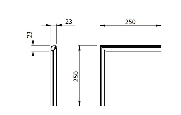 Perfil Newline Linear Sobrepor Fit15 45° Curva Direita Esquerda 250X250X23mm SPS12000