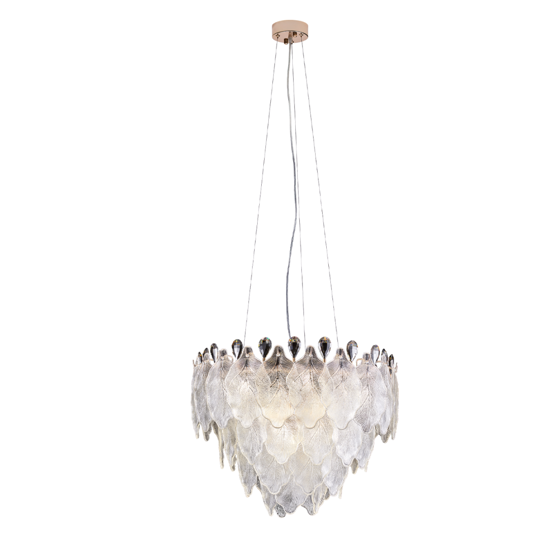 Pendente +Luz Foglia Vidro, Cristal e Metal Dourado 9L E14 Ø600x470mm PE-207/9.60DO