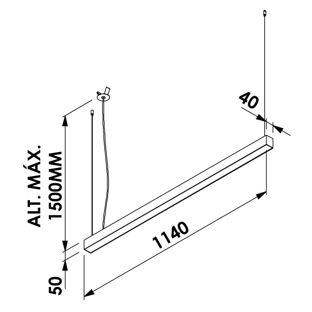 Pendente Newline Fit40 Led 35,6 watts 1140x40x50mm 5 Metros de Cabo PD40001LED3X