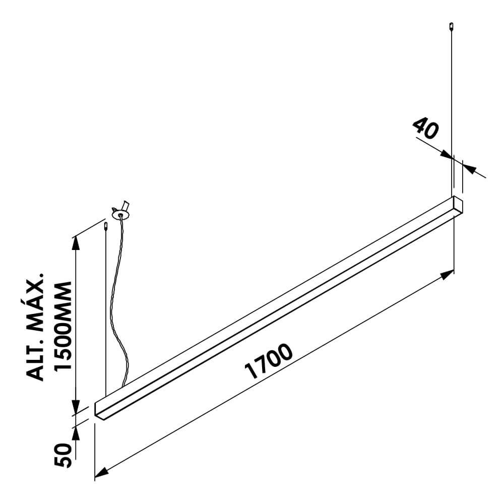Pendente Newline Fit40 Led 53,4 watts 1700x40x50mm 1,5 Metros de Cabo PD40002LED4
