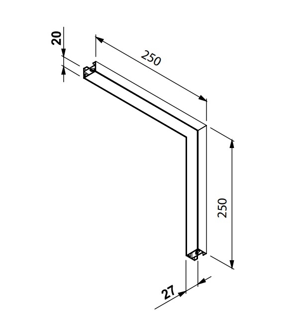Perfil Sobrepor Newline Fit25 para Fita de Led Curva Teto/Parede 250x250x27mm SCPS25001