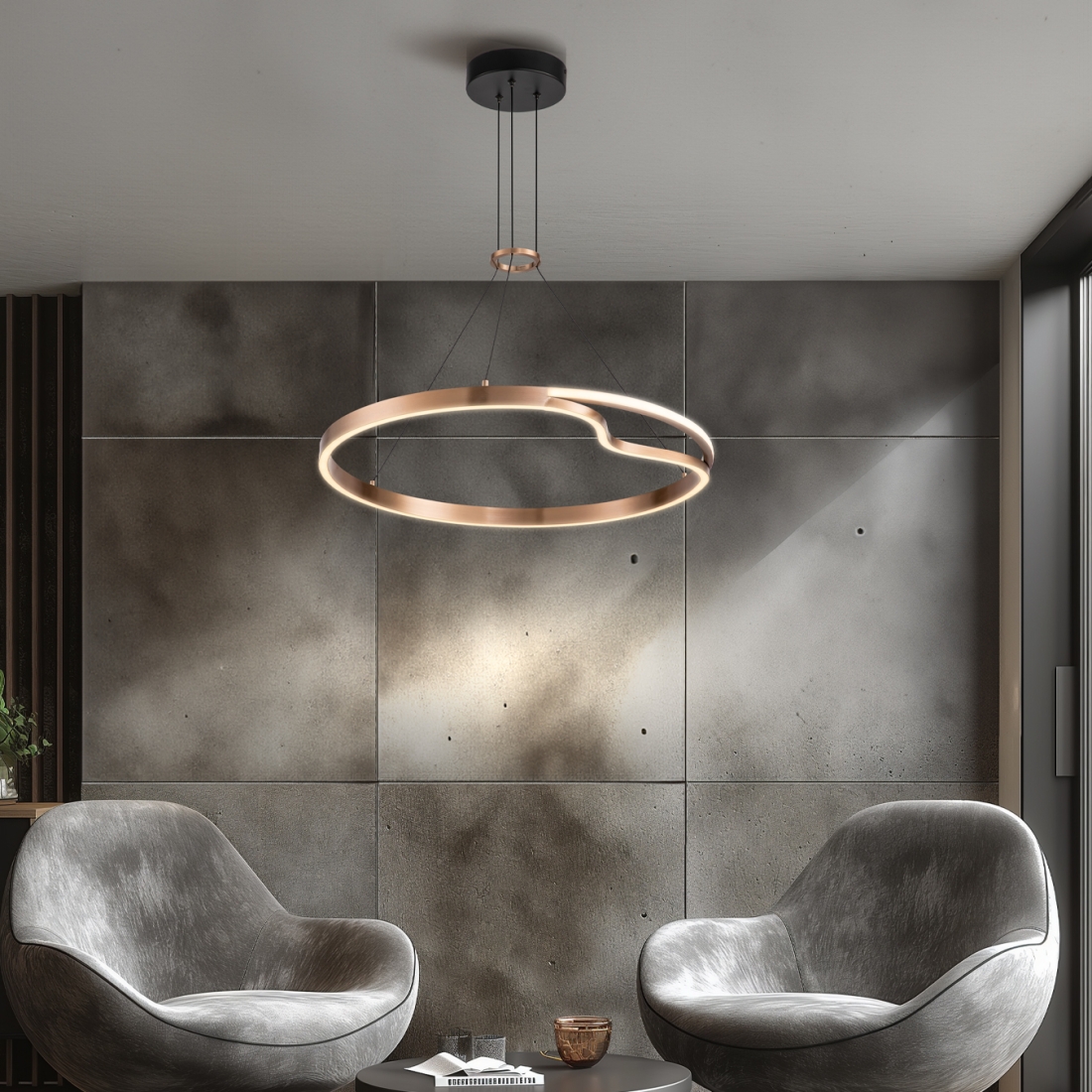 Pendente +Luz Rash Metal e Acrílico 34 watts 3000K Cobre Ø650mm PE-210/34.65CO