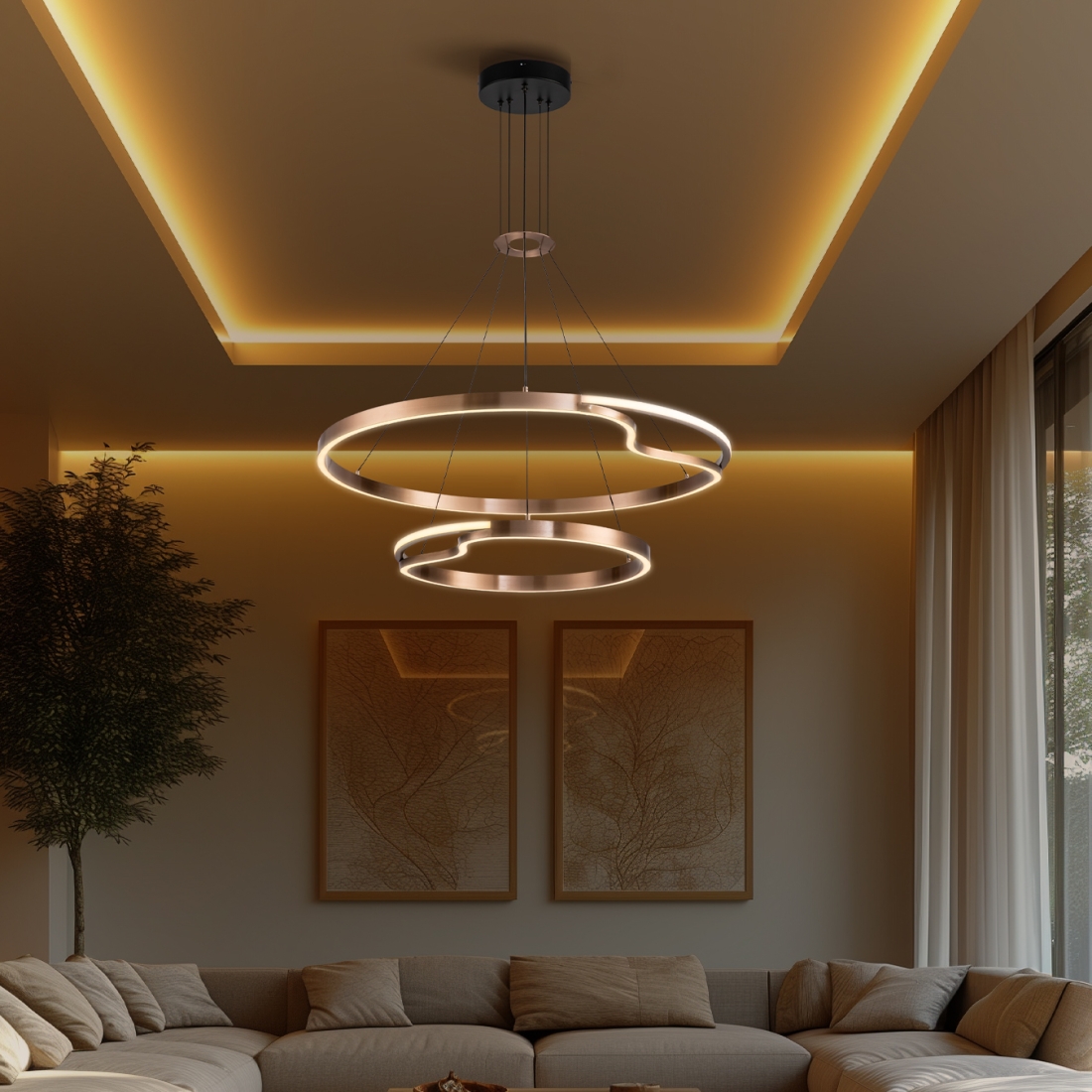 Pendente +Luz Rash Metal e Acrílico 75 watts 3000K Cobre Ø500/820mm PE-211/75.82CO