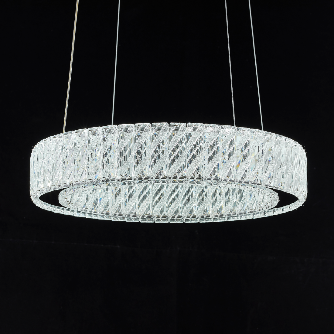 Pendente +Luz Allianz Cristal e Metal Cromado 36 watts 3000K Ø800x76mm PE-200/36.85CR