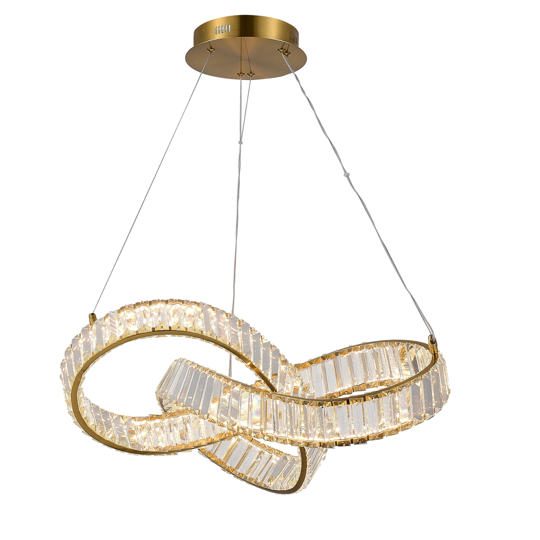 Pendente +Luz Node Cristal e Metal Dourado 30 watts 3000K 600x290mm PE-199/30.60DO