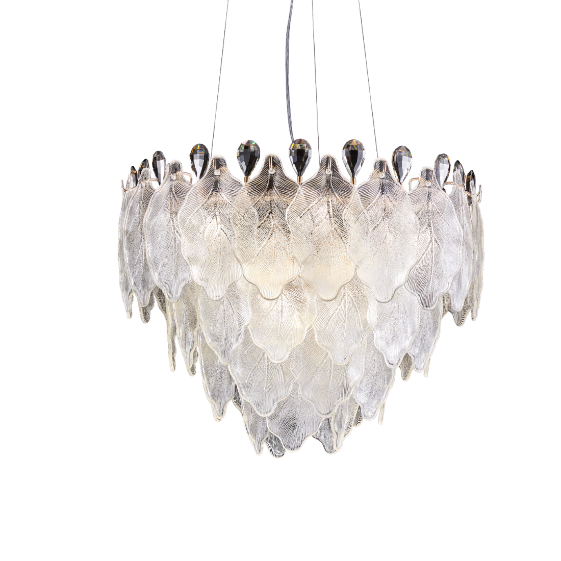 Pendente +Luz Foglia Vidro, Cristal e Metal Dourado 9L E14 Ø600x470mm PE-207/9.60DO