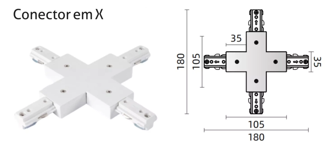 Conector para Trilho Powerlume Cruz 1 Circuito TRI3 CONECTOR