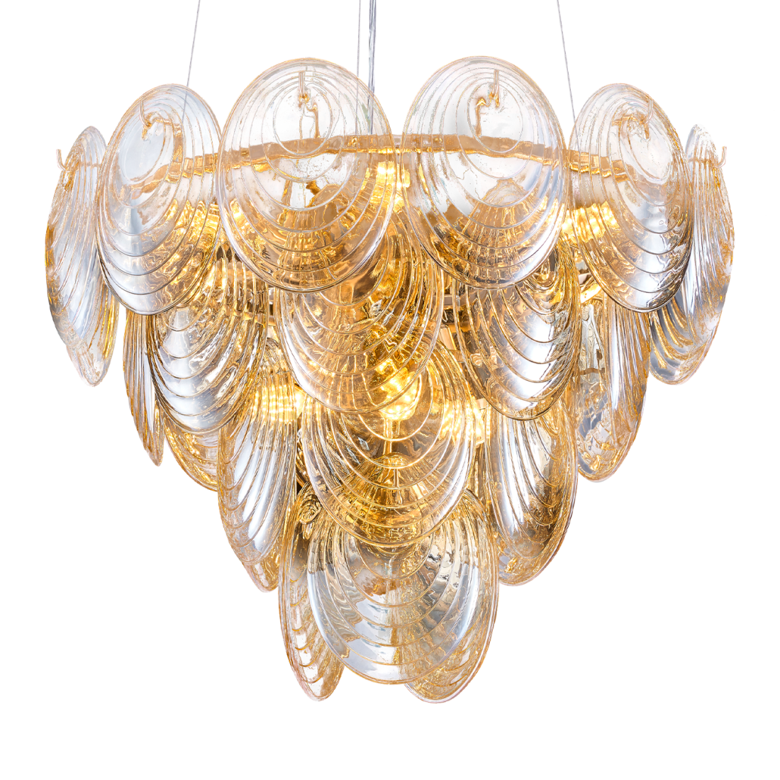 Pendente +Luz Shell Vidro e Metal Conhaque e Dourado 9L E14 Ø600x500mm PE-205/9.60CQDO