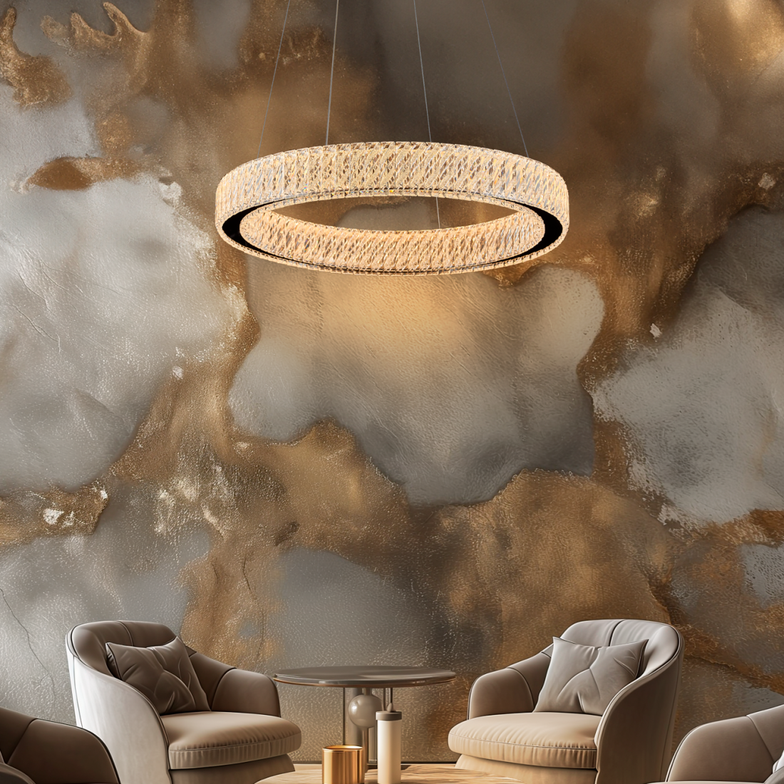 Pendente +Luz Allianz Cristal e Metal Cromado 36 watts 3000K Ø800x76mm PE-200/36.85CR