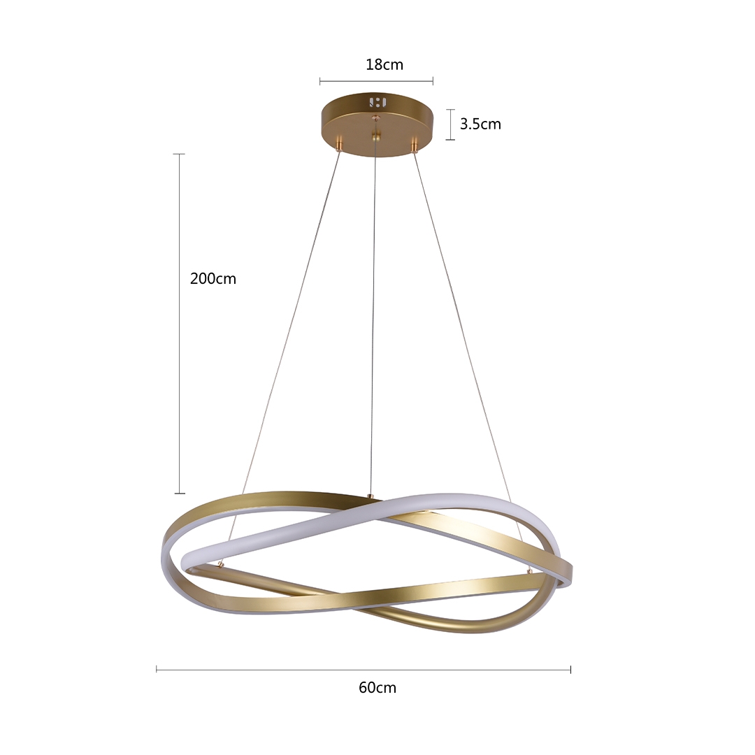 Pendente Nordecor Euni Odi 58 watts 3000K Dourado Fosco Ø600mm 2874