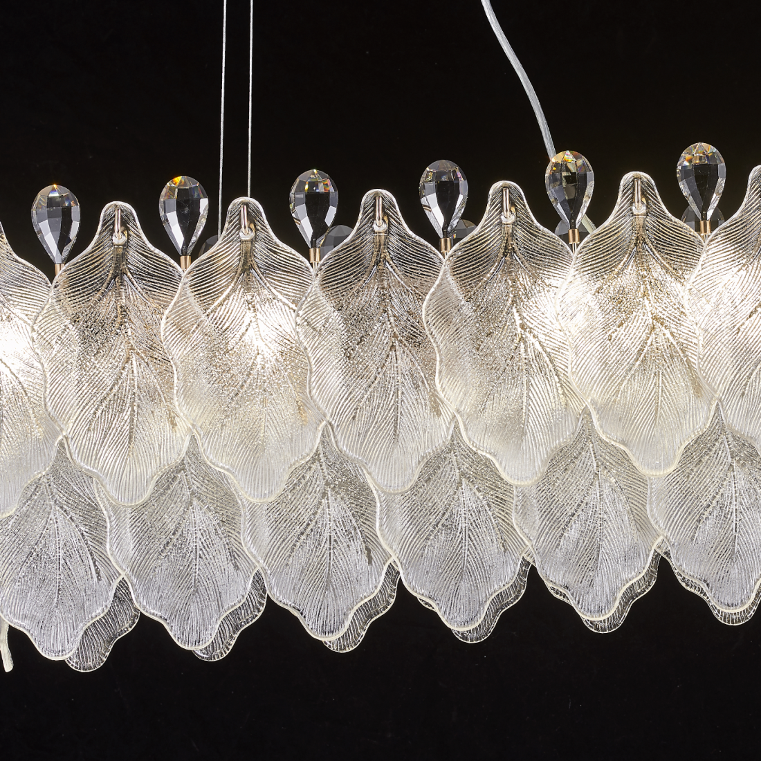 Pendente +Luz Foglia Metal Cristal e Vidro 12L E14 Dourado 1200x300x340mm PE-208/12.120DO