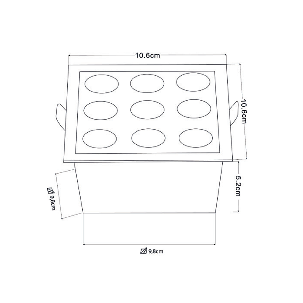 Embutido Nordecor Downlight Powerus 9 Focos 18 watts Branco 3000K IRC90 38° Bivolt 106x106x52mm 6735