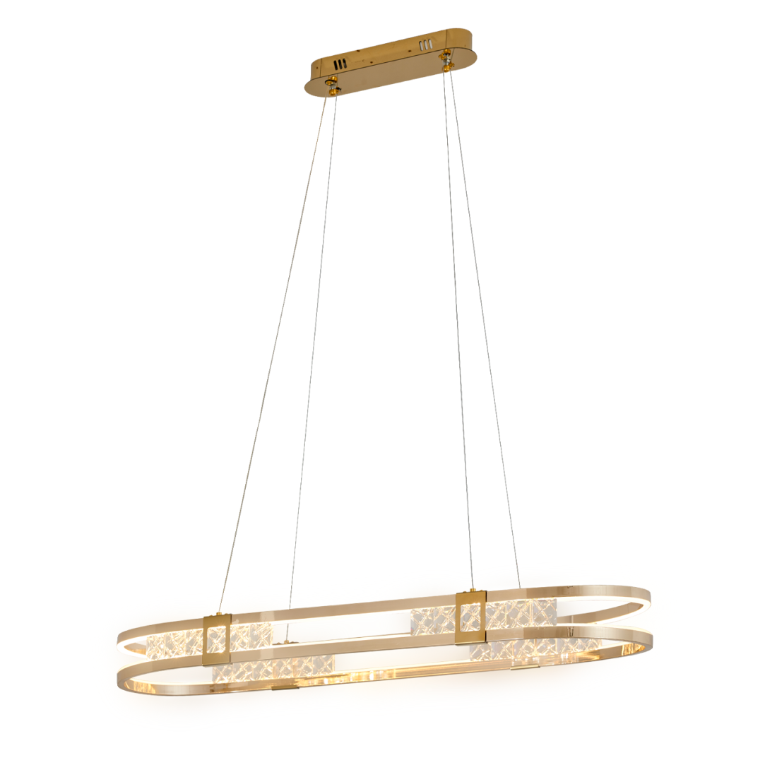 Pendente +Luz Balte Cristal e Alumínio Dourado 51 watts 3000K 350x850mm PE-204/51.85DO