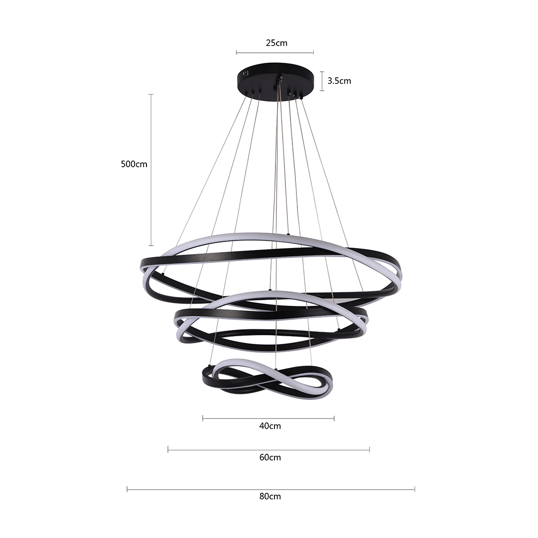 Pendente Nordecor Euni Odi 173 watts 3000K Preto Ø400/600/800mm 2879