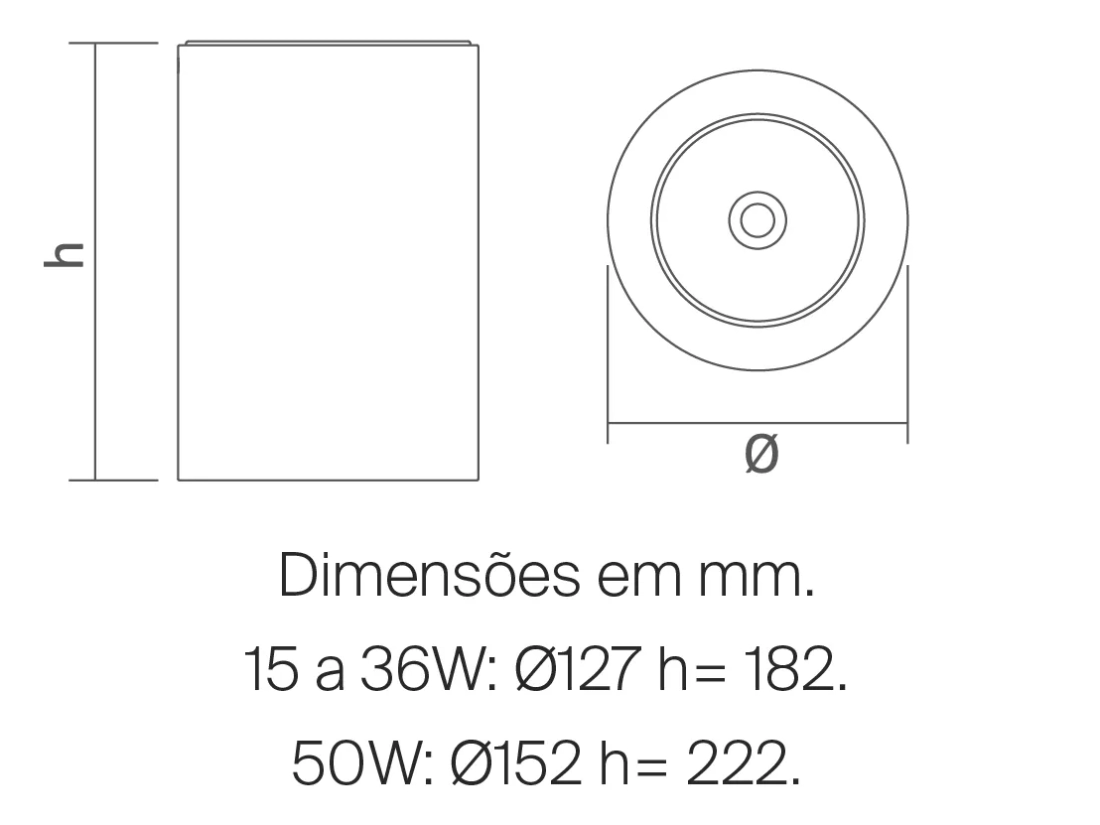 Luminária Powerlume Downlight Sobrepor Alumínio 10 watts IP40 220V Ø80x170mm DLASBP-10W