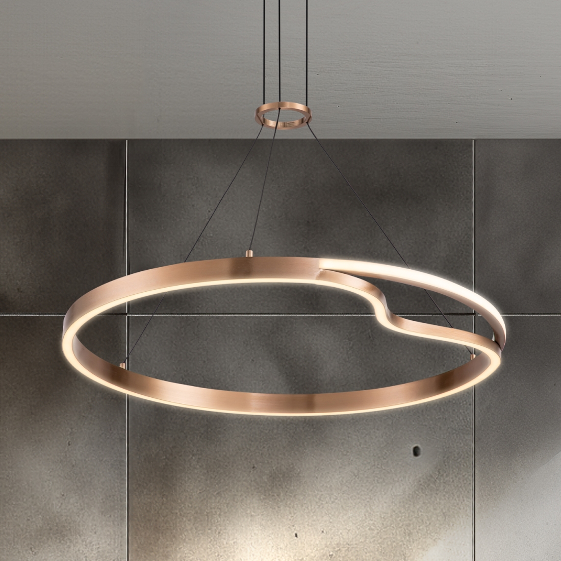 Pendente +Luz Rash Metal e Acrílico 34 watts 3000K Cobre Ø650mm PE-210/34.65CO