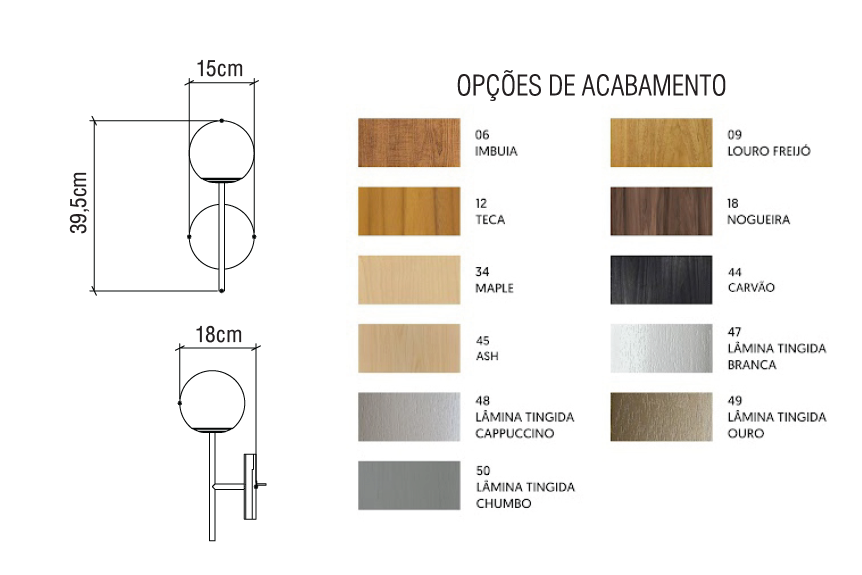 Arandela Accord Sfera 1L Mini Bulbo 395x155x175mm 4208