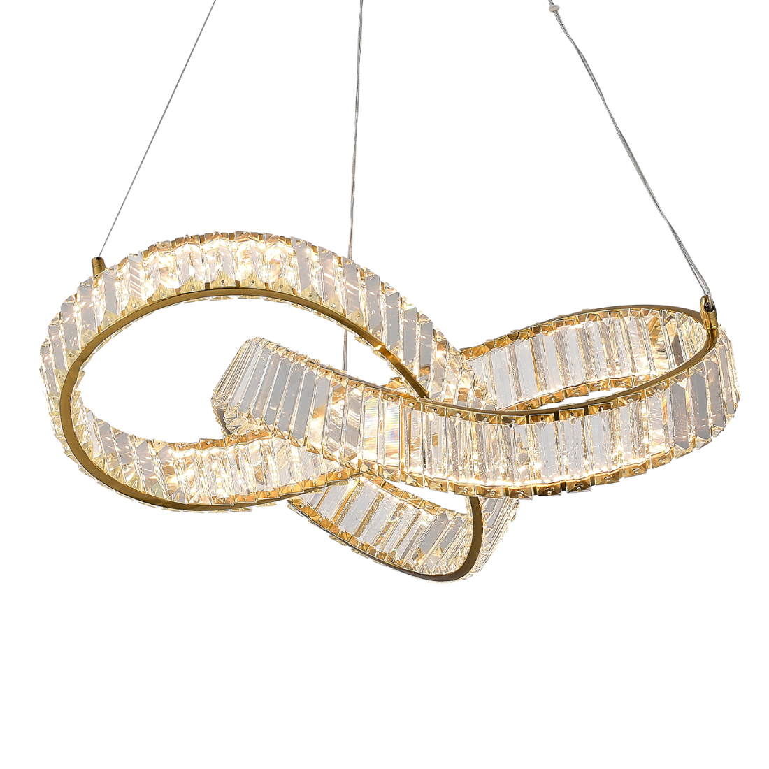 Pendente +Luz Node Cristal e Metal Dourado 30 watts 3000K 600x290mm PE-199/30.60DO