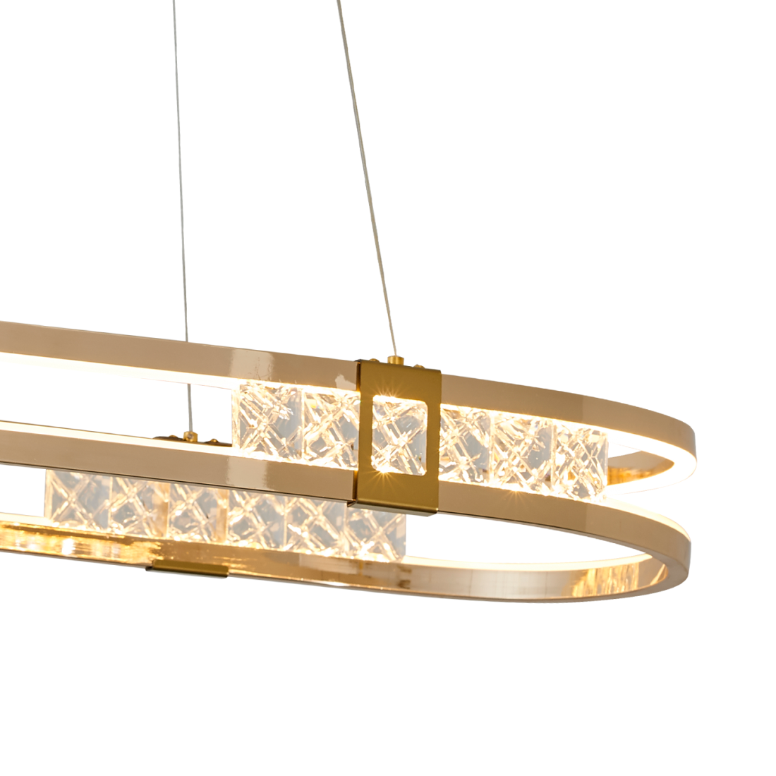Pendente +Luz Balte Cristal e Alumínio Dourado 51 watts 3000K 350x850mm PE-204/51.85DO